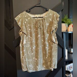 Como Blu Green Floral Blouse Short Ruffle Sleeves NWOT Size 1X